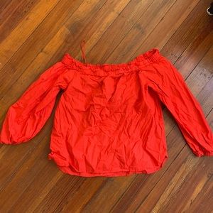 J. Crew red off-the-shoulder blouse